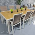שולחן אלומניום דמוי עץ כולל 6 כיסאות 200-300 מ' דגם נרניה