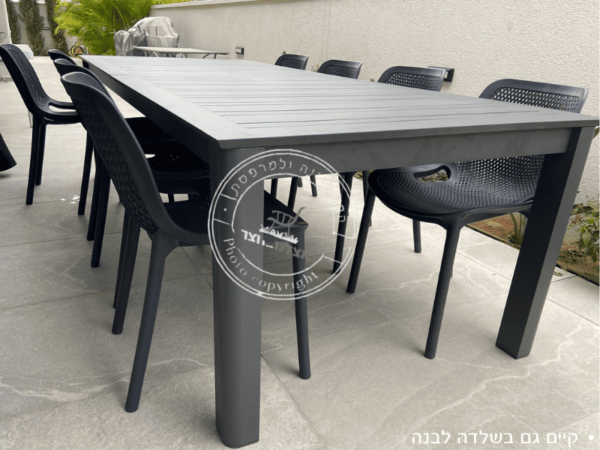 4 שולחן אלומיניום אפור נפתח ל-4 מטר דגם בריסל + 8 כסאות פריד